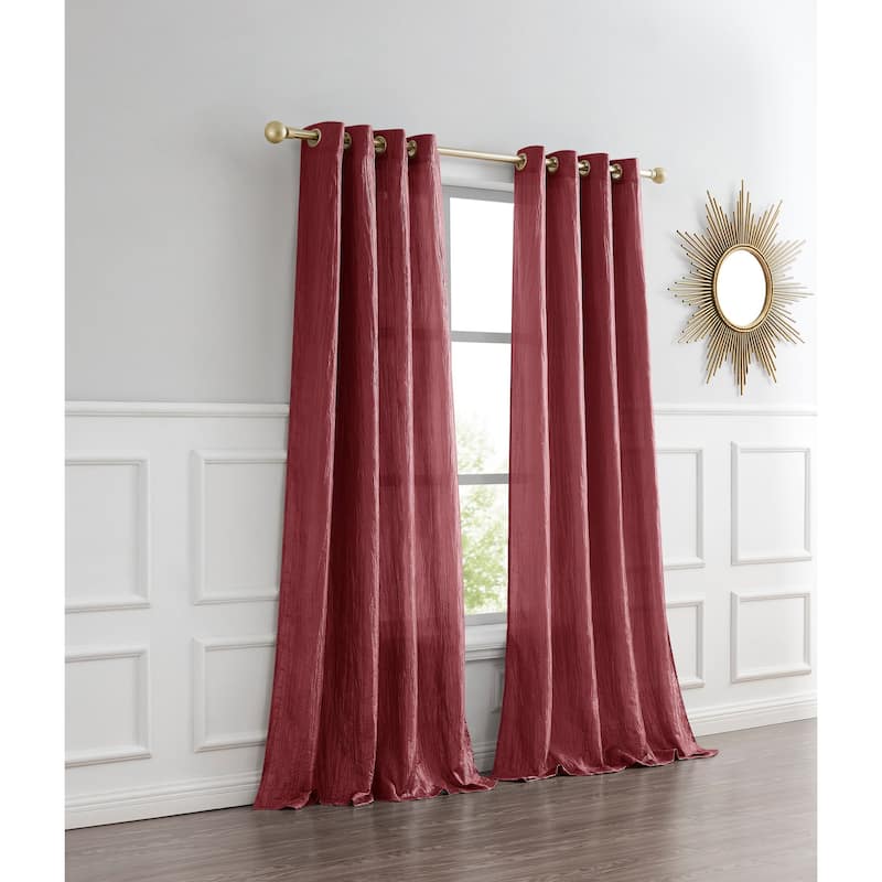 Dainty Home Verona Crushed Silk Light Filtering Grommet Single Panel Extra Wide Curtains - 52" x 84" - Burgundy