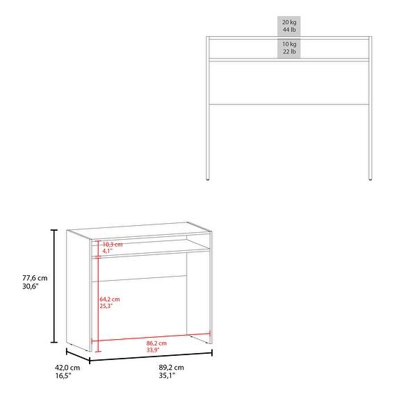 dimension image slide 1 of 2, 35" Writing Desk with Storage Shelf, Durable Particle Board Office Desk