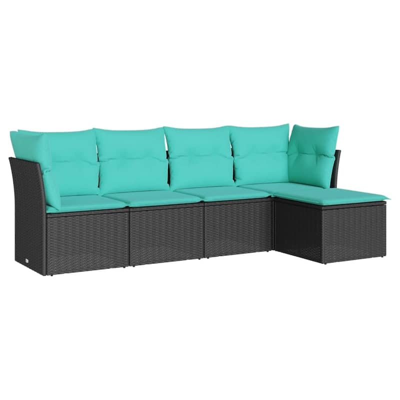 vidaXL 5 Piece Patio Sofa Set with Cushions Black Poly Rattan