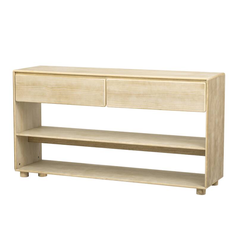 Vintage Narrow Console Table Entryway Table with Drawers and Shelves, 2-Tier Display Stand Living Room Accent Table