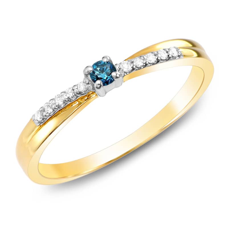 Auriya 1/10ctw Blue and White Diamond Promise Ring 10k White or Two-tone Gold - Yellow - 4