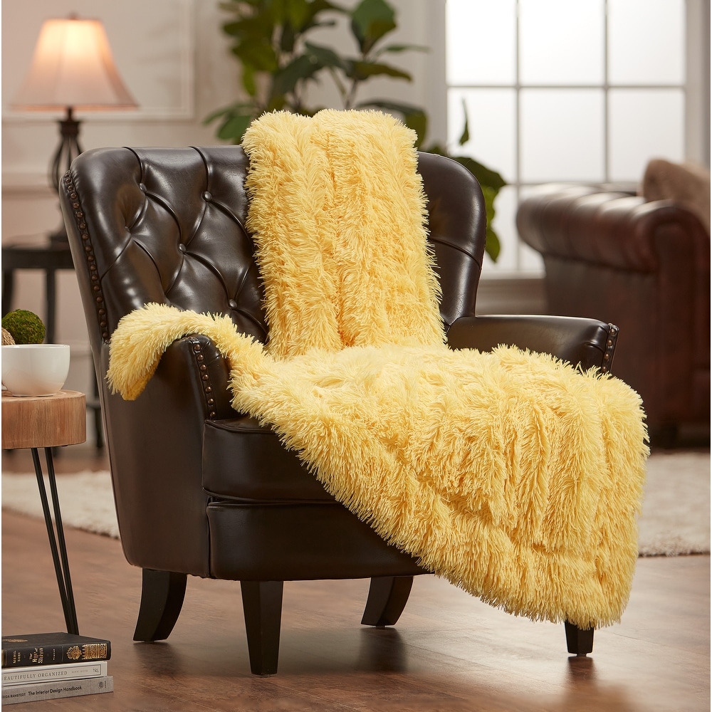 Yellow sales fur throw