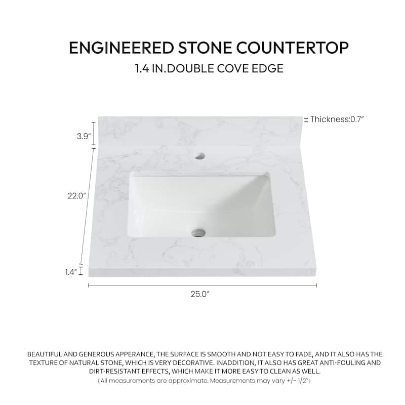 Malaga Composite Stone Vanity Top with White Rectangular Sink