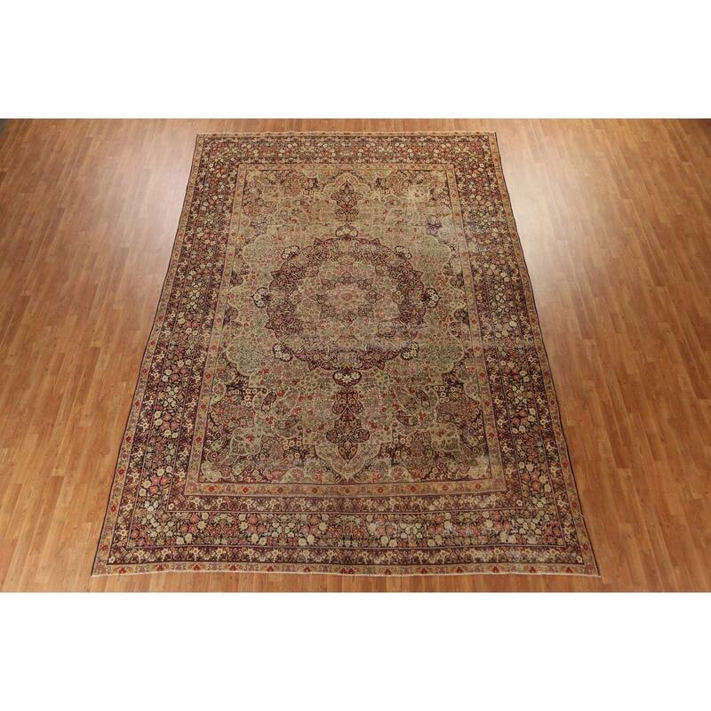 Pre-1900 Antique Kerman Lavar Persian Area Rug Handmade Wool Carpet - 9'2" x 13'5"