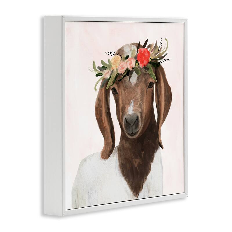 Stupell Springtime Flower Crown Long Ear Baby Goat Framed Art, 12 x 1.5 x 12, Proudly Made in USA