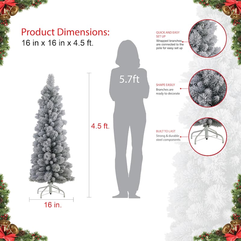 Puleo International 4.5' Flocked Pencil Artificial Christmas Tree