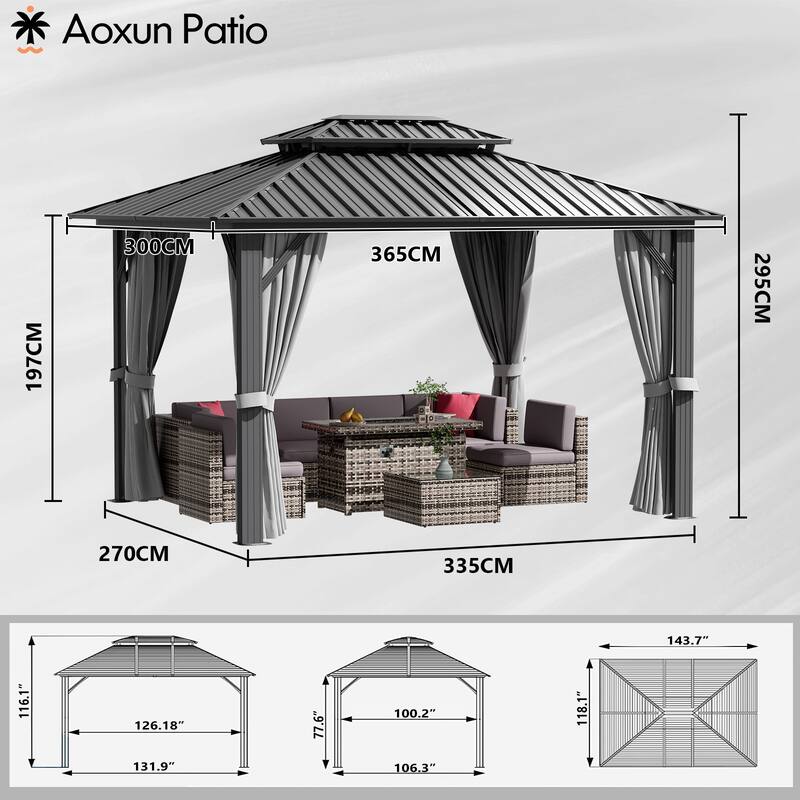 10'x12' Hardtop Gazebo, Aluminum Frame Canopy with Double Galvanized Steel Roof