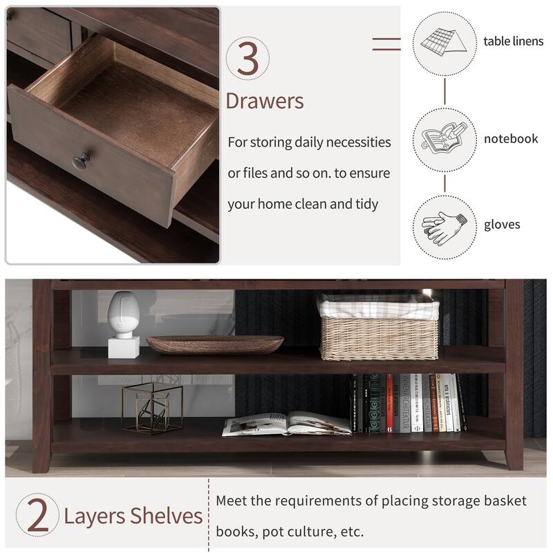 Retro Design Solid Wood Console Table with 2 Open Shelves