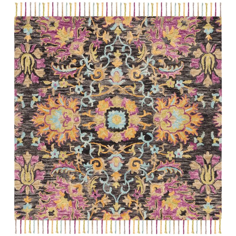 SAFAVIEH Handmade Blossom Veroonika Modern Floral Wool Rug - 6' Square - Charcoal/Multi