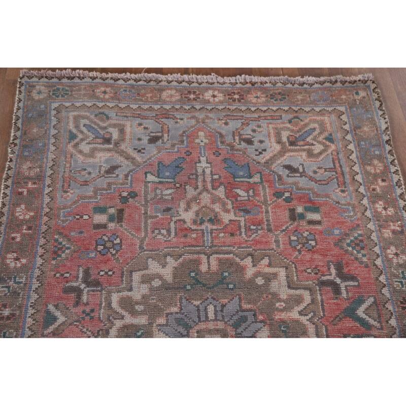 Hand Knotted Oriental 100% Wool Carpet Traditional Geometric Pink Hamedan Runner Rug - 10' 10'' X 3' 2''