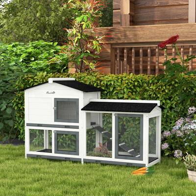 PawHut 2-Story Rabbit Hutch Wooden Bunny Hutch Cage Small Animal House