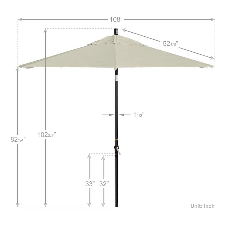 California Umbrella 9' Sunset Series Patio Umbrella Bronze Aluminum Frame and Ribs, Crank Lift Auto Tilt, Pacifica Pacific Blue