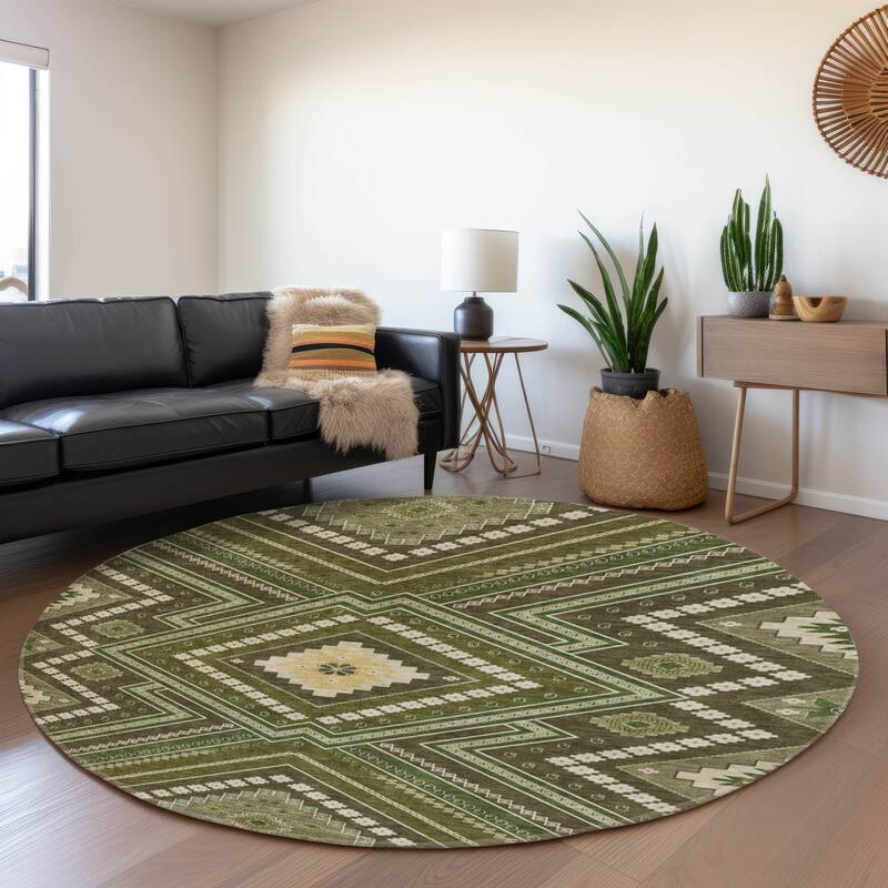 Premium Washable Super Soft Boho Global Mayfield Rug - Olive - 8' x 8'