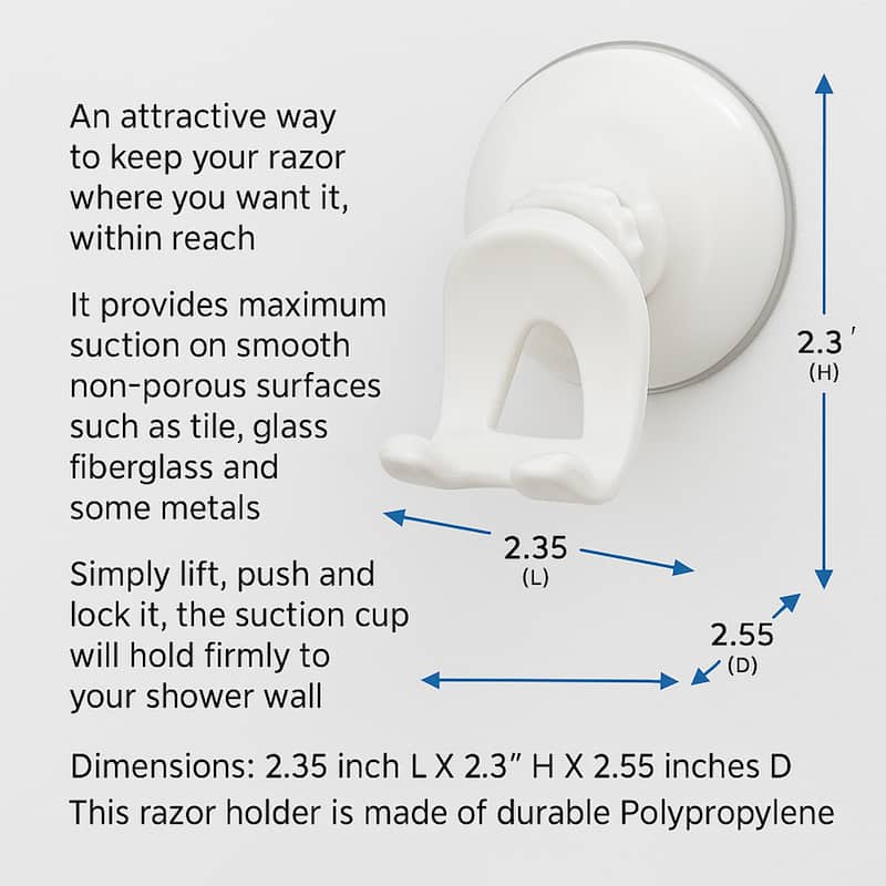Evideco Men Bath Razor Holder with Push and Lock Strong Suction Cup White