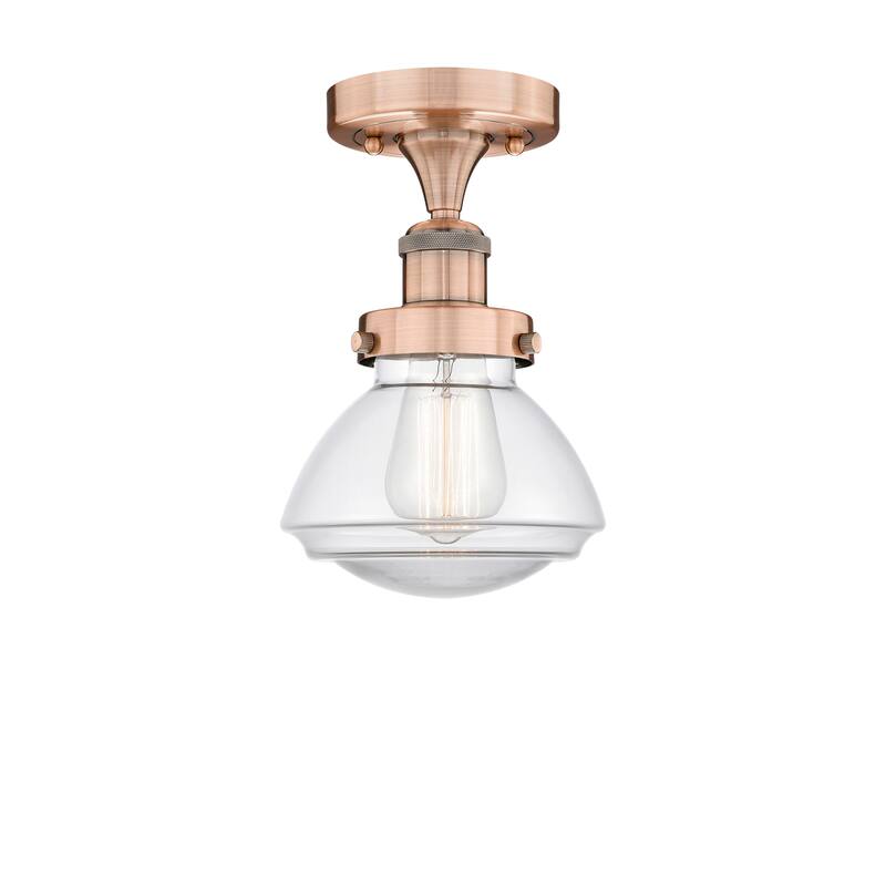 Innovations Lighting Olean - 1 Light 7" Semi-Flush Mount - Clear/Antique Copper