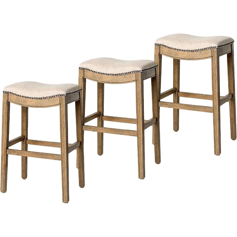 Maven Lane 31" Adrien Saddle Kitchen Bar Height Stool - N/A - Set of 3 - Natural