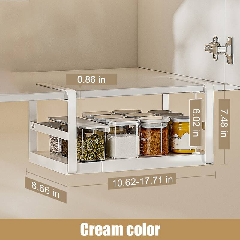 Expandable Under Cabinet Shelf Hanging Shelf Storage Basket Organizer Storage Shelf 8.66" Deep 10.62"-17.71" Long