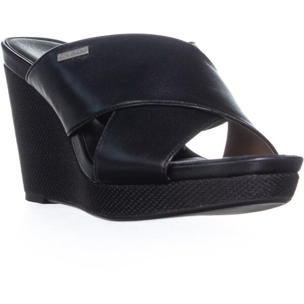 calvin klein jacolyn leather wedge sandals