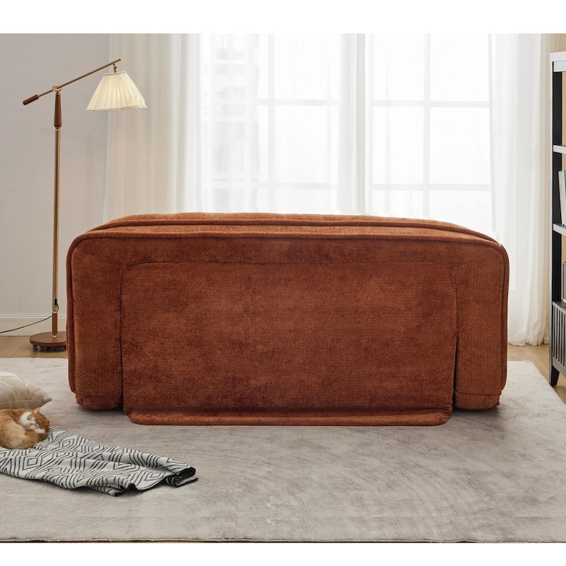 Pet Friendly Lazy Loveseat Sofa 2-in-1 Chenille Floor Couch Double Human Sleeper Bed with 5 Adjustable Position, Plump Pillows