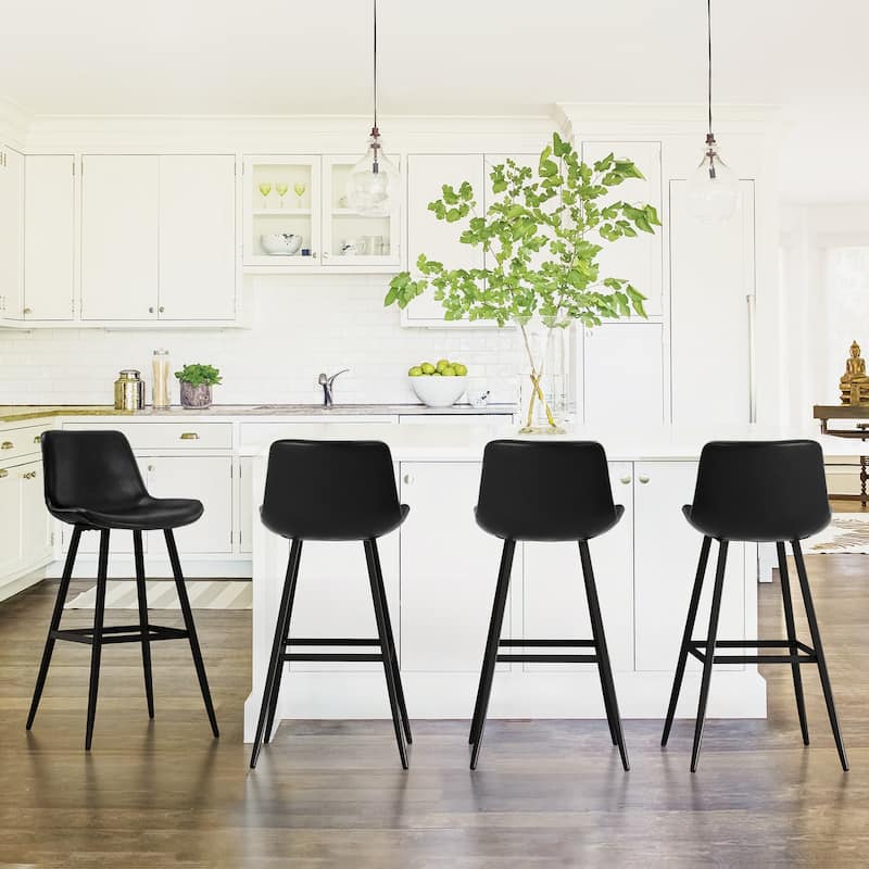 Modern Industrial Counter Stools Faux Leather Upholstered Counter Height Bar tools with Back