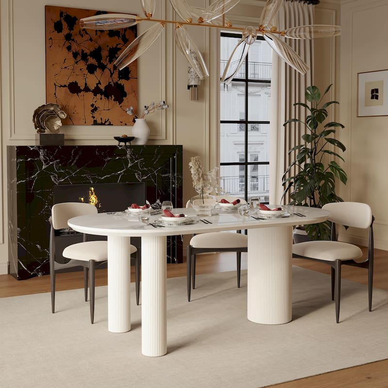 Luxe Creamy Dining Table with Roman Column Legs