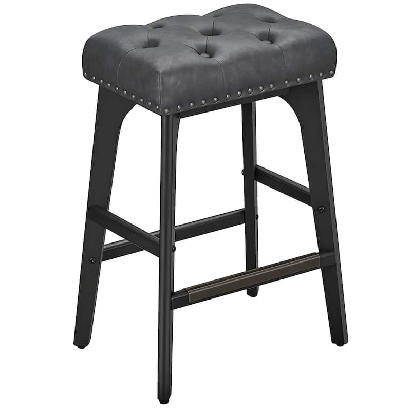 Set of 2 Counter Height Bar Stools Modern Kitchen Barstools with Backrest Perfect for Island or Counter - 12.6"D x 17.3"W x 26"H - Ink-Black