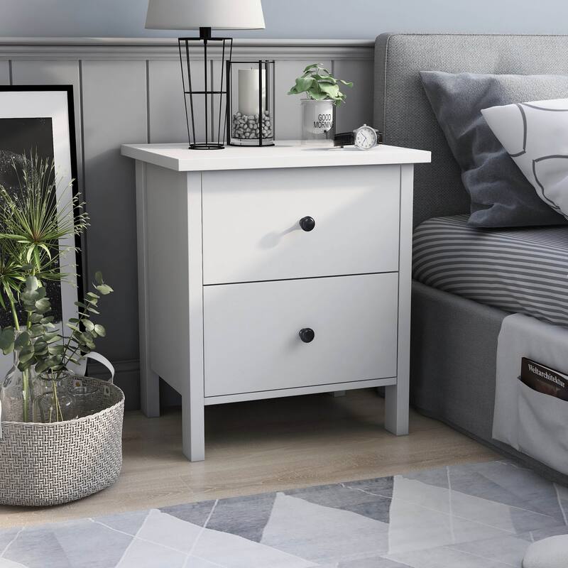 DH BASIC Transitional Neutral Finish 2-Drawer Nightstand by Denhour