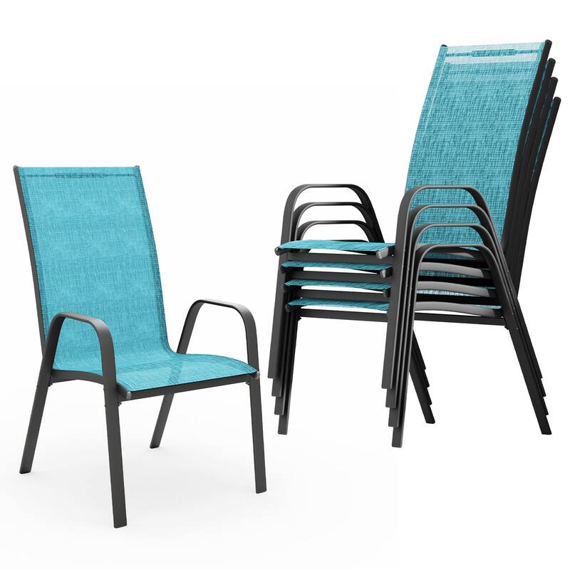 4-Pieces Stackable Black Steel Frame Stationary Dining Chair Dining Chairs Set