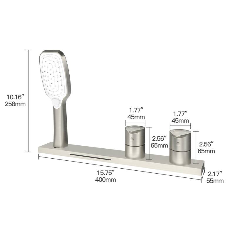 Bathtub Faucet Pressure Balanced 2-Handle Deck-Mount Waterfall Roman Tub Faucet with Handheld Shower Valve Included