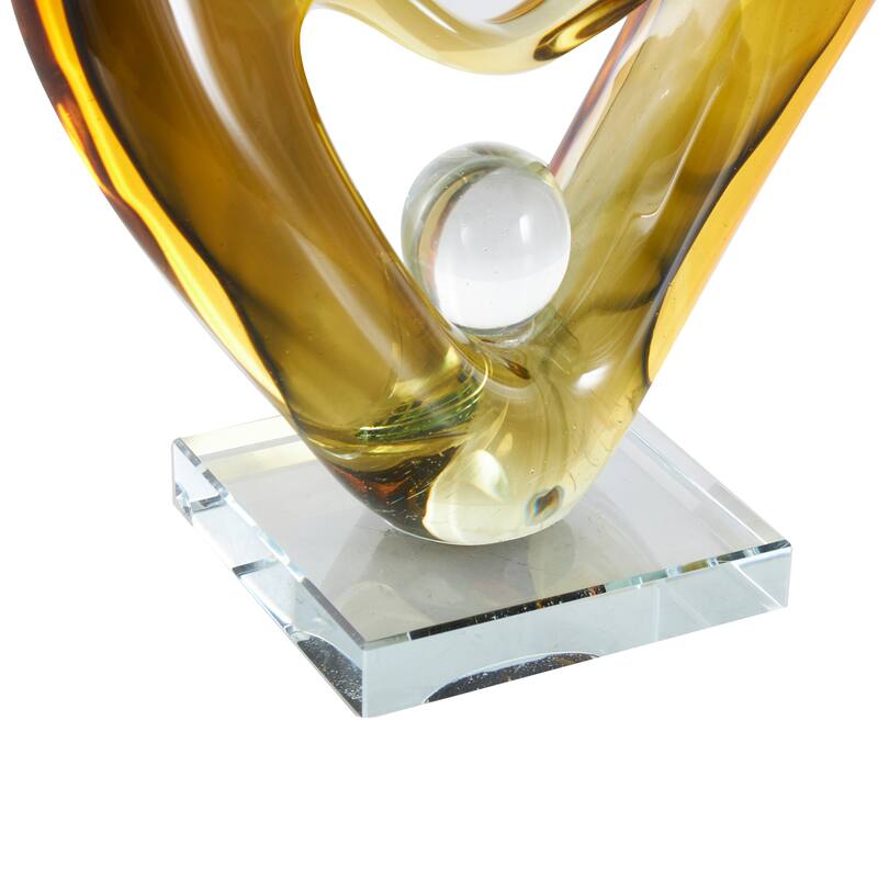 Orange Glass Curved Cutout Abstract Decorative Sculpture with 3 Small Orbs