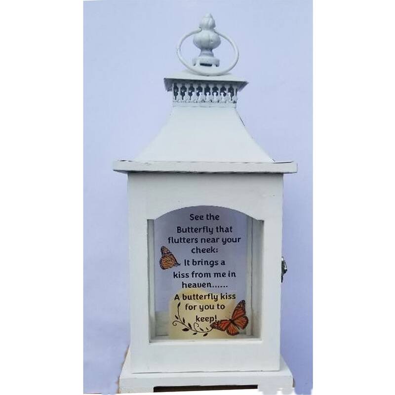 14.75" White Butterfly Kiss Candle Lantern