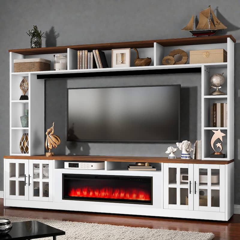 95.5" Wall Unit Entertainment Center with Electric Fireplace, Bookshelves, TV Stand for TVs up to 80"