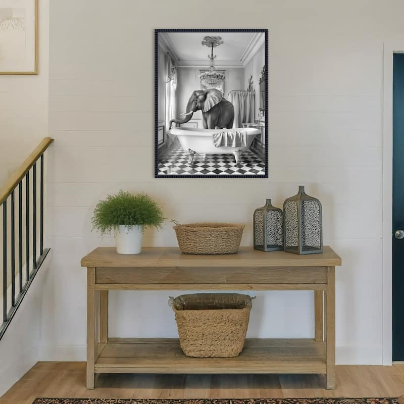 A Bathroom Occupied Elephant by Niky Rahner Framed Canvas Wall Art