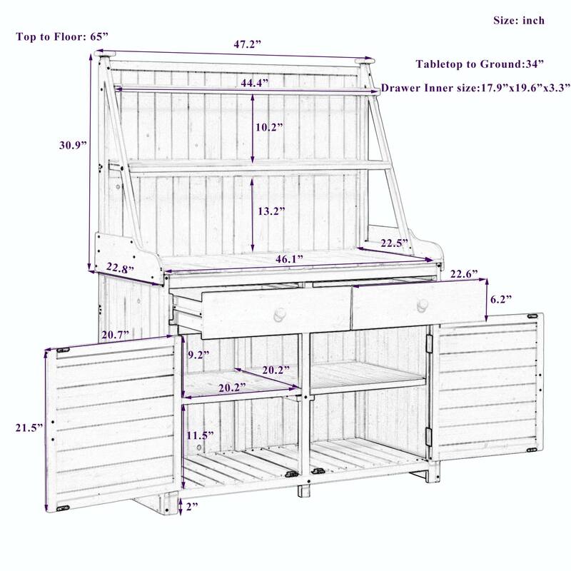 65-inch Garden Potting Bench - Fir Wood Workstation with Storage Shelf, Drawer