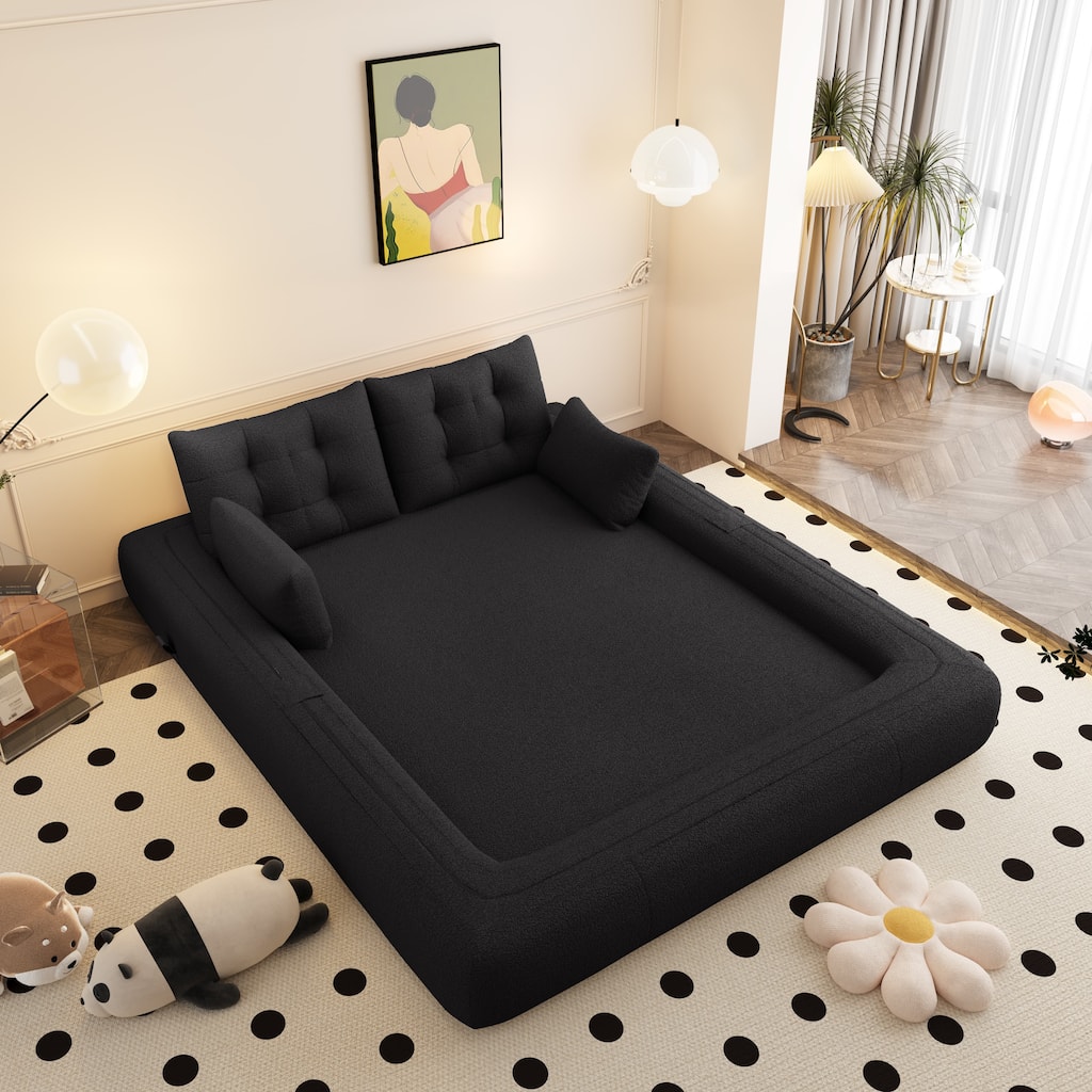 GDFStudio - Teddy Fabric 78.7" Multi-Functional Foldable Sofa Bed