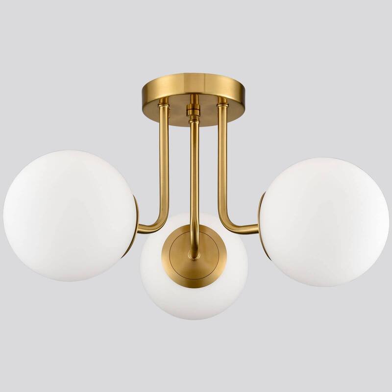 Tiber Modern Globe Semi-Flush Mount Ceiling Light - 3 Light & 6-Light - Brass - 3-Light