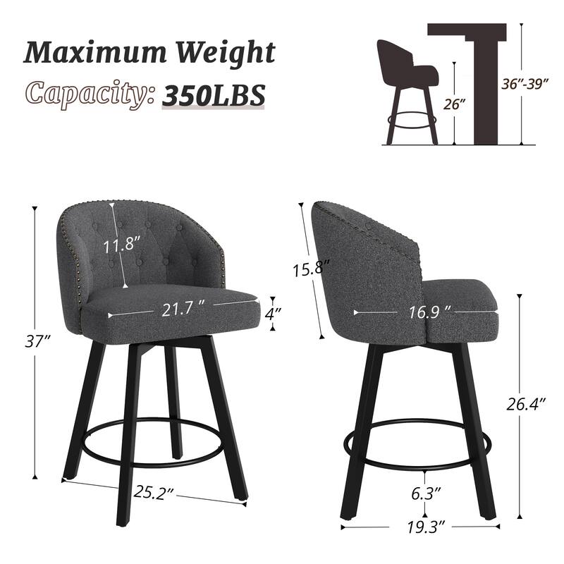 26" Swivel Counter Height Bar Stools Upholstered Counter Stools - 26" H