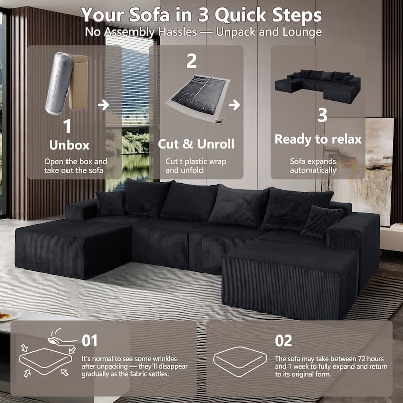 GDFStudio - 6-Piece Modular U-Shaped Sectional Sofa with Chaise Lounge