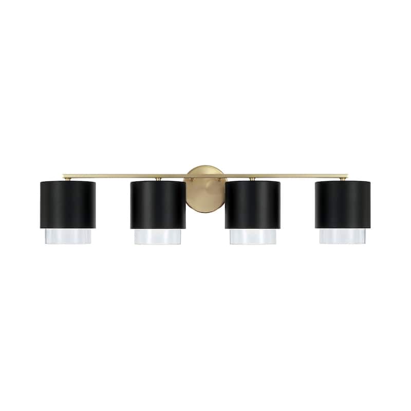 33.50"W x 8.25"H 4-Light Cylindrical Metal Vanity with Seeded Glass - N/A