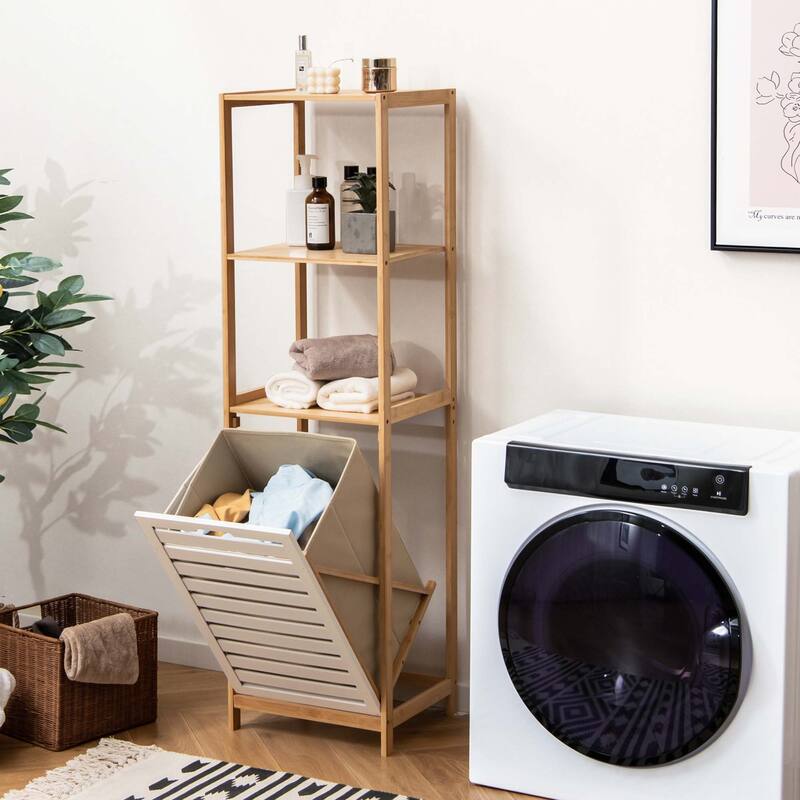 Costway Tilt-Out Laundry Hamper with 3-Tier Shelf Removable Liner - See Details