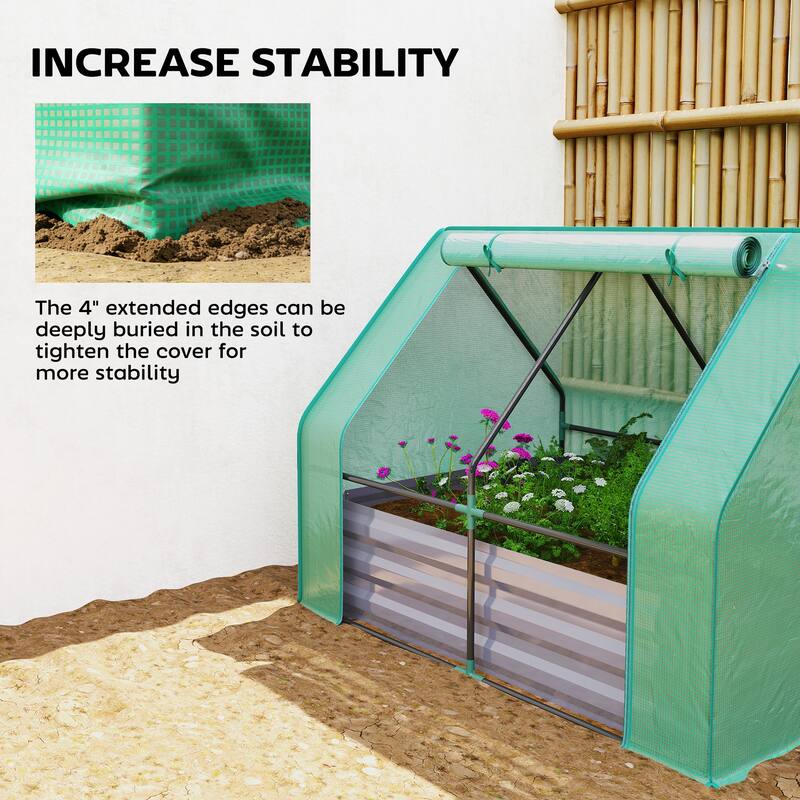 Outsunny 4 x 3 x 1ft Raised Garden Bed with Mini Greenhouse, Galvanized Raised Garden Bed with Cover for Herbs and Vegetables