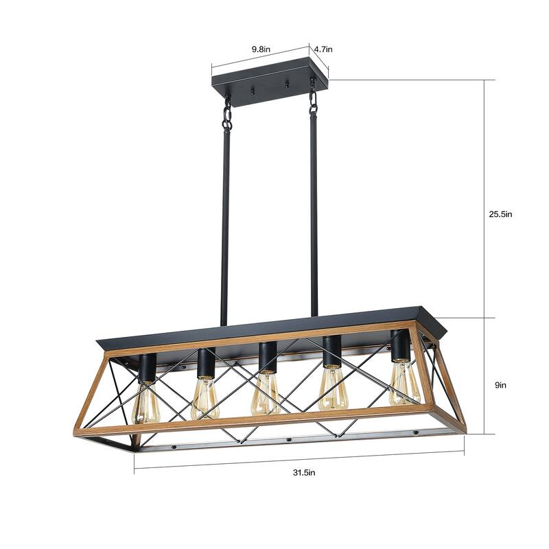 Cusp Barn 5-Light Chandelier,Rectangular Pendant Light,Modern Ceiling Light,Farmhouse Lamp with Adjustable Downrod for Indoor