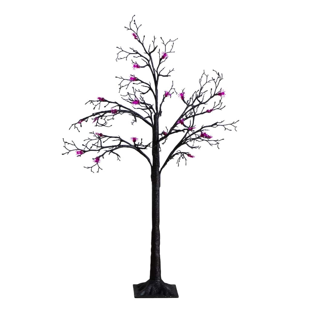 Pre-Lit Artificial Halloween Twig Tree with Spiders - 4' - Purple LED Lights