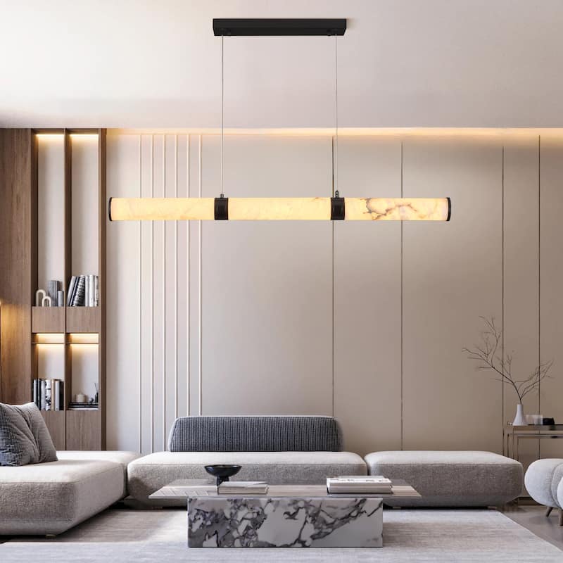 KAYLA L47.2in Alabaster Chandelier,Brass LED Chandeliers - 47.2in