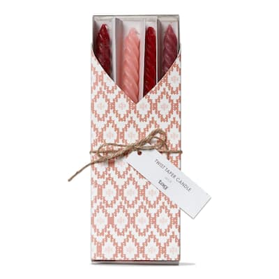10" Long Twist Spiral Taper Pink Red Burgundy Unscented Decorative Valentine's Day & Christmas Candles Set of 4