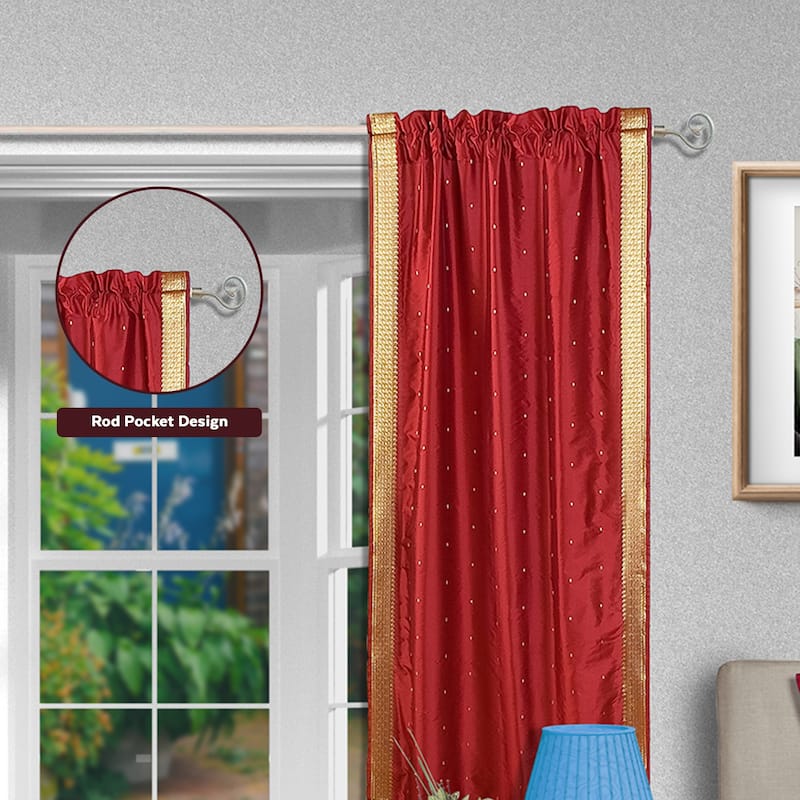 Fire Brick Rod Pocket Sheer Sari Curtain / Drape / Panel - Piece