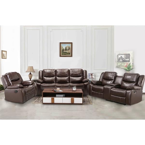 Informeer Statistisch Observatorium 3 Pieces Sectional Sofa Set Manual Recliners with Cup Holders PU Leather  Overstuffed Set Brown - On Sale - Overstock - 33851071