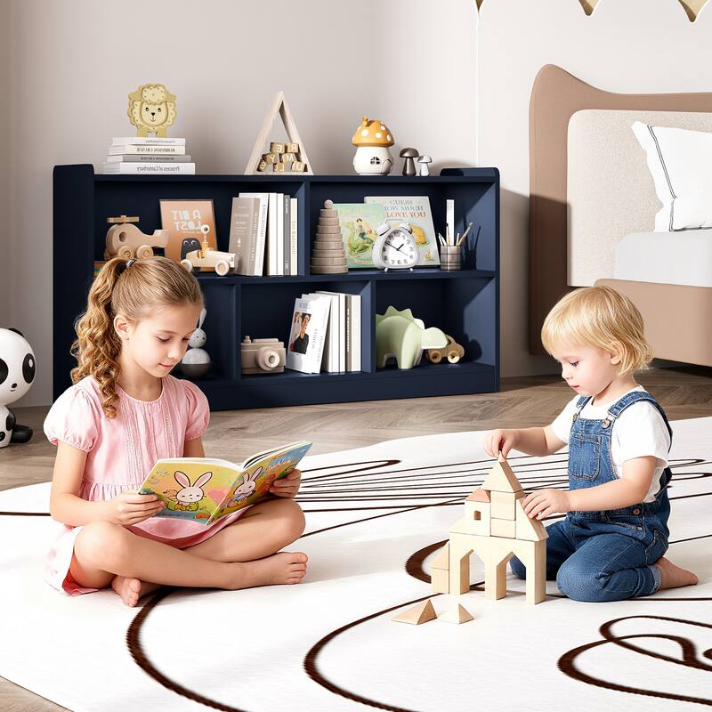 Wooden Storage Cabinet with 5 Sections, Montessori Kids Bookshelf and Toy Organizer for Nursery, Playroom & Classroom