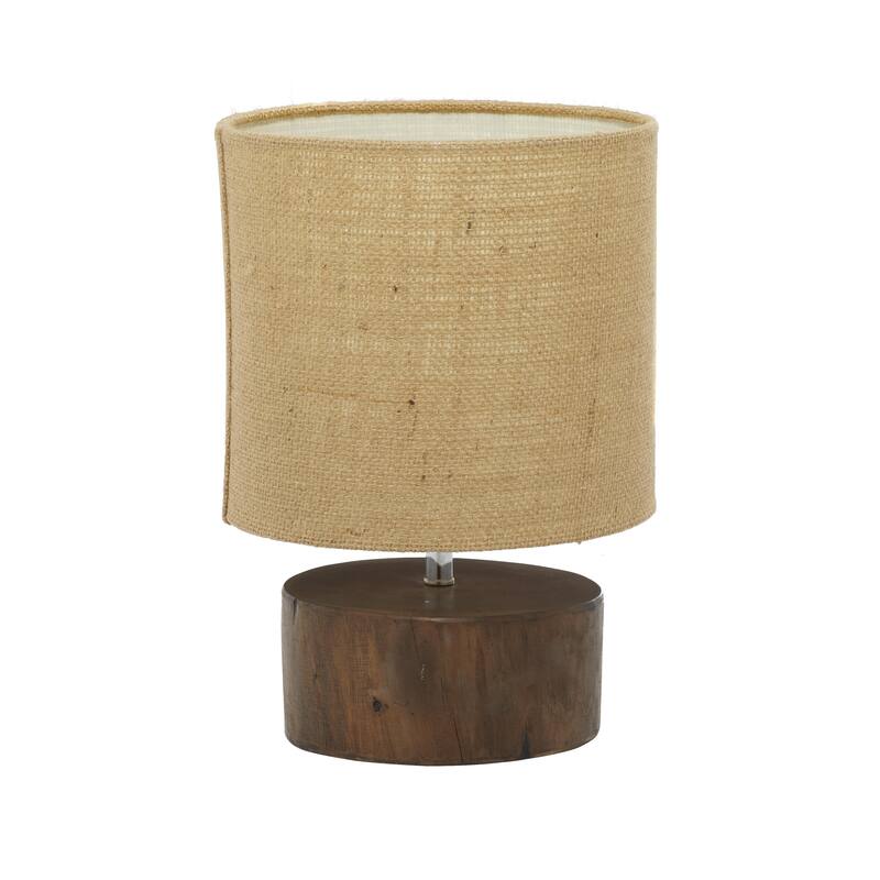Wood Room Table Lamp with Jute Shade - Dark Brown - Roche River Decor - Dark Brown