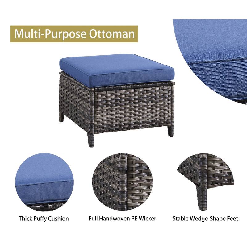 Gymojoy 3-Piece Outdoor Patio High-back Wicker Sectional Ottoman Set